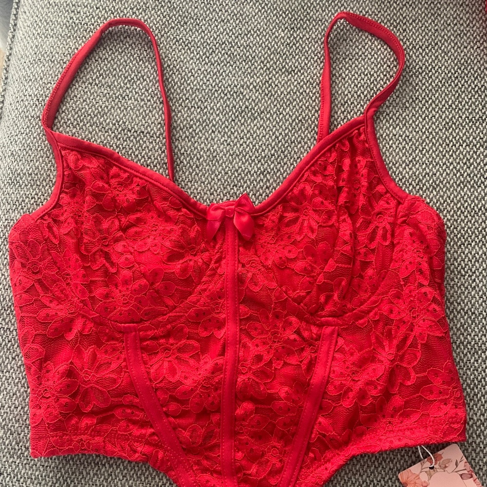 Red Sheer Lace top